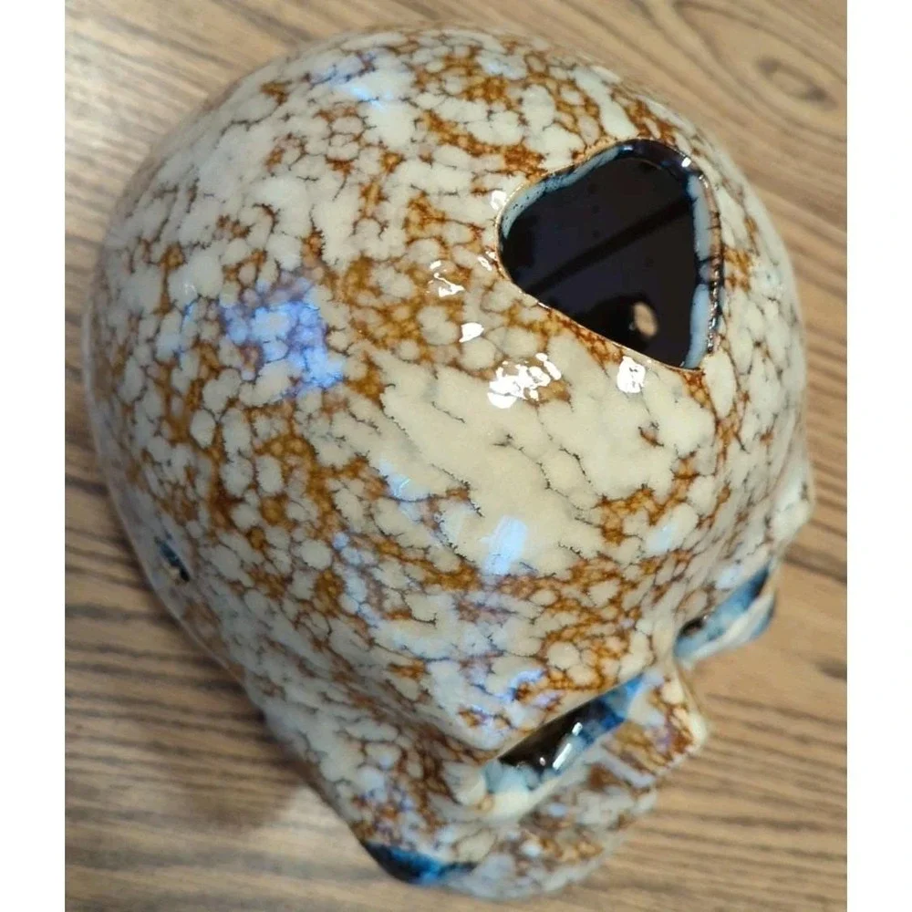 Beautiful Halloween Ceramic Glazed Skull Candle Drip Glaze Skull Art Pottery